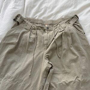 Free People Wide Leg Light Army Green Pleated Pants